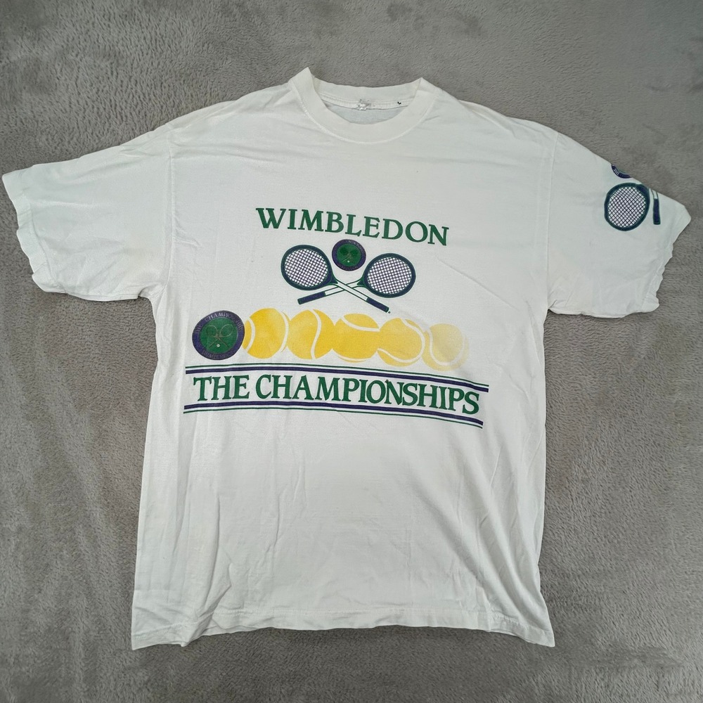 70s Wimbledon Mens The Championships T Shirt Large White Preowned Tennis